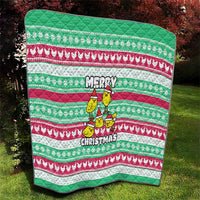 Merry Chickmas Christmas Quilt with Yellow Cartoon Birds in Santa Hats and Red Green Snowflake Pattern - Wonder Print Shop