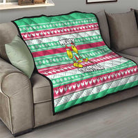 Merry Chickmas Christmas Quilt with Yellow Cartoon Birds in Santa Hats and Red Green Snowflake Pattern - Wonder Print Shop