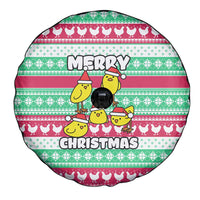 Merry Chickmas Christmas Spare Tire Cover with Yellow Cartoon Birds in Santa Hats and Red Green Snowflake Pattern - Wonder Print Shop