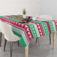 Merry Chickmas Christmas Tablecloth with Yellow Cartoon Birds in Santa Hats and Red Green Snowflake Pattern - Wonder Print Shop