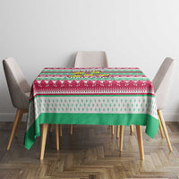 Merry Chickmas Christmas Tablecloth with Yellow Cartoon Birds in Santa Hats and Red Green Snowflake Pattern - Wonder Print Shop