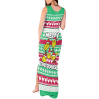 Merry Chickmas Christmas Tank Maxi Dress with Yellow Cartoon Birds in Santa Hats and Red Green Snowflake Pattern - Wonder Print Shop