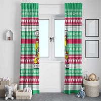Merry Chickmas Christmas Window Curtain with Yellow Cartoon Birds in Santa Hats and Red Green Snowflake Pattern - Wonder Print Shop