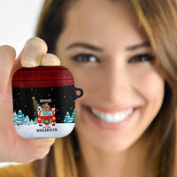 Merry Christmas Bulldog And Snowman AirPods Case Dog Snowman Christmas Tree and Red Car Winter Scene - Wonder Print Shop