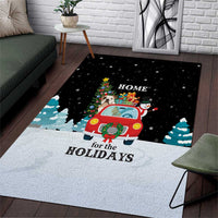 Merry Christmas Bulldog And Snowman Area Rug Dog Snowman Christmas Tree and Red Car Winter Scene - Wonder Print Shop