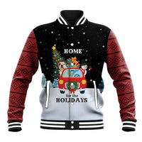 Merry Christmas Bulldog And Snowman Baseball Jacket Dog Snowman Christmas Tree and Red Car Winter Scene - Wonder Print Shop