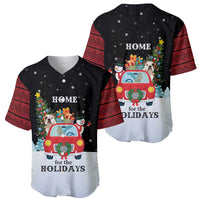 Merry Christmas Bulldog And Snowman Baseball Jersey Dog Snowman Christmas Tree and Red Car Winter Scene - Wonder Print Shop