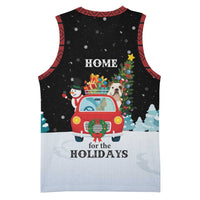 Merry Christmas Bulldog And Snowman Basketball Jersey Dog Snowman Christmas Tree and Red Car Winter Scene - Wonder Print Shop