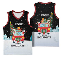 Merry Christmas Bulldog And Snowman Basketball Jersey Dog Snowman Christmas Tree and Red Car Winter Scene - Wonder Print Shop