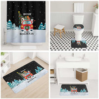 Merry Christmas Bulldog And Snowman Bathroom Set Dog Snowman Christmas Tree and Red Car Winter Scene - Wonder Print Shop