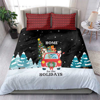 Merry Christmas Bulldog And Snowman Bedding Set Dog Snowman Christmas Tree and Red Car Winter Scene - Wonder Print Shop