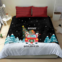 Merry Christmas Bulldog And Snowman Bedding Set Dog Snowman Christmas Tree and Red Car Winter Scene - Wonder Print Shop