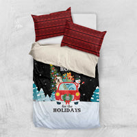 Merry Christmas Bulldog And Snowman Bedding Set Dog Snowman Christmas Tree and Red Car Winter Scene - Wonder Print Shop