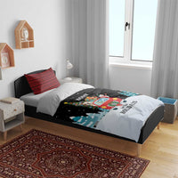 Merry Christmas Bulldog And Snowman Bedding Set Dog Snowman Christmas Tree and Red Car Winter Scene - Wonder Print Shop