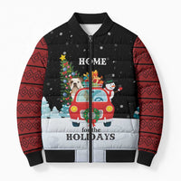 Merry Christmas Bulldog And Snowman Bomber Puffer Jacket Dog Snowman Christmas Tree and Red Car Winter Scene - Wonder Print Shop