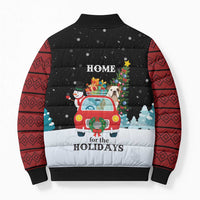 Merry Christmas Bulldog And Snowman Bomber Puffer Jacket Dog Snowman Christmas Tree and Red Car Winter Scene - Wonder Print Shop