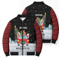 Merry Christmas Bulldog And Snowman Bomber Puffer Jacket Dog Snowman Christmas Tree and Red Car Winter Scene - Wonder Print Shop