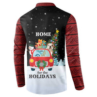 Merry Christmas Bulldog And Snowman Button Sweatshirt Dog Snowman Christmas Tree and Red Car Winter Scene - Wonder Print Shop