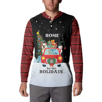 Merry Christmas Bulldog And Snowman Button Sweatshirt Dog Snowman Christmas Tree and Red Car Winter Scene - Wonder Print Shop