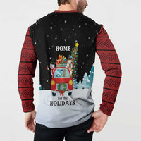 Merry Christmas Bulldog And Snowman Button Sweatshirt Dog Snowman Christmas Tree and Red Car Winter Scene - Wonder Print Shop