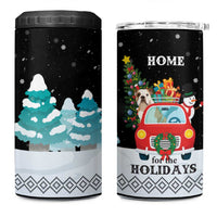Merry Christmas Bulldog And Snowman 4 in 1 Can Cooler Tumbler Dog Snowman Christmas Tree and Red Car Winter Scene - Wonder Print Shop