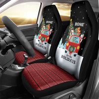 Merry Christmas Bulldog And Snowman Car Seat Cover Dog Snowman Christmas Tree and Red Car Winter Scene - Wonder Print Shop