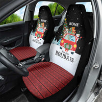 Merry Christmas Bulldog And Snowman Car Seat Cover Dog Snowman Christmas Tree and Red Car Winter Scene - Wonder Print Shop