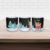 Merry Christmas Bulldog And Snowman Ceramic Mug Dog Snowman Christmas Tree and Red Car Winter Scene - Wonder Print Shop