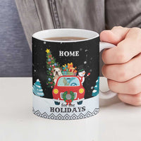 Merry Christmas Bulldog And Snowman Ceramic Mug Dog Snowman Christmas Tree and Red Car Winter Scene - Wonder Print Shop