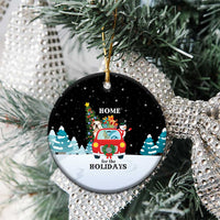 Merry Christmas Bulldog And Snowman Ceramic Ornament Dog Snowman Christmas Tree and Red Car Winter Scene - Wonder Print Shop