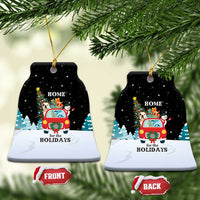 Merry Christmas Bulldog And Snowman Ceramic Ornament Dog Snowman Christmas Tree and Red Car Winter Scene - Wonder Print Shop