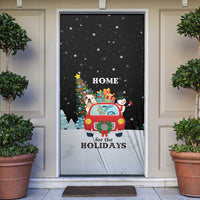 Merry Christmas Bulldog And Snowman Door Cover Dog Snowman Christmas Tree and Red Car Winter Scene - Wonder Print Shop