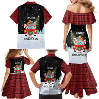 Merry Christmas Bulldog And Snowman Family Matching Mermaid Dress and Hawaiian Shirt Dog Snowman Christmas Tree and Red Car Winter Scene - Wonder Print Shop