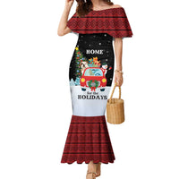 Merry Christmas Bulldog And Snowman Family Matching Mermaid Dress and Hawaiian Shirt Dog Snowman Christmas Tree and Red Car Winter Scene - Wonder Print Shop
