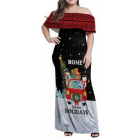 Merry Christmas Bulldog And Snowman Family Matching Off Shoulder Maxi Dress and Hawaiian Shirt Dog Snowman Christmas Tree and Red Car Winter Scene - Wonder Print Shop