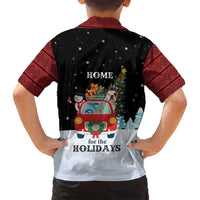 Merry Christmas Bulldog And Snowman Family Matching Off Shoulder Short Dress and Hawaiian Shirt Dog Snowman Christmas Tree and Red Car Winter Scene - Wonder Print Shop