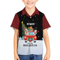 Merry Christmas Bulldog And Snowman Family Matching Short Sleeve Bodycon Dress and Hawaiian Shirt Dog Snowman Christmas Tree and Red Car Winter Scene - Wonder Print Shop