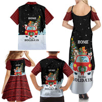 Merry Christmas Bulldog And Snowman Family Matching Summer Maxi Dress and Hawaiian Shirt Dog Snowman Christmas Tree and Red Car Winter Scene - Wonder Print Shop