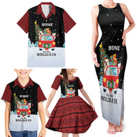 Merry Christmas Bulldog And Snowman Family Matching Tank Maxi Dress and Hawaiian Shirt Dog Snowman Christmas Tree and Red Car Winter Scene - Wonder Print Shop