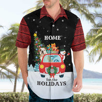 Merry Christmas Bulldog And Snowman Hawaiian Shirt Dog Snowman Christmas Tree and Red Car Winter Scene - Wonder Print Shop