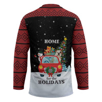 Merry Christmas Bulldog And Snowman Hockey Jersey Dog Snowman Christmas Tree and Red Car Winter Scene - Wonder Print Shop