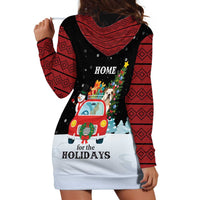Merry Christmas Bulldog And Snowman Hoodie Dress Dog Snowman Christmas Tree and Red Car Winter Scene - Wonder Print Shop