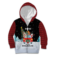 Merry Christmas Bulldog And Snowman Kid Hoodie Dog Snowman Christmas Tree and Red Car Winter Scene - Wonder Print Shop