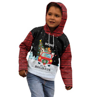 Merry Christmas Bulldog And Snowman Kid Hoodie Dog Snowman Christmas Tree and Red Car Winter Scene - Wonder Print Shop