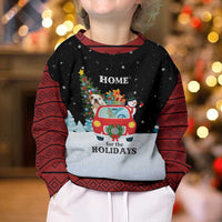 Merry Christmas Bulldog And Snowman Kid Ugly Christmas Sweater Dog Snowman Christmas Tree and Red Car Winter Scene - Wonder Print Shop