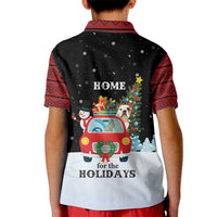Merry Christmas Bulldog And Snowman Kid Polo Shirt Dog Snowman Christmas Tree and Red Car Winter Scene - Wonder Print Shop