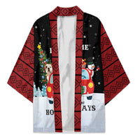 Merry Christmas Bulldog And Snowman Kimono Dog Snowman Christmas Tree and Red Car Winter Scene - Wonder Print Shop