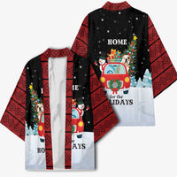 Merry Christmas Bulldog And Snowman Kimono Dog Snowman Christmas Tree and Red Car Winter Scene - Wonder Print Shop