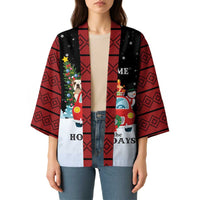 Merry Christmas Bulldog And Snowman Kimono Dog Snowman Christmas Tree and Red Car Winter Scene - Wonder Print Shop