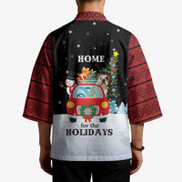 Merry Christmas Bulldog And Snowman Kimono Dog Snowman Christmas Tree and Red Car Winter Scene - Wonder Print Shop